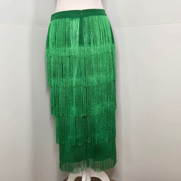 AOMEI NWT High Waist Fringe Tiered Bodycon Pencil Midi Skirt Medium/Large Green - Picture 4 of 16